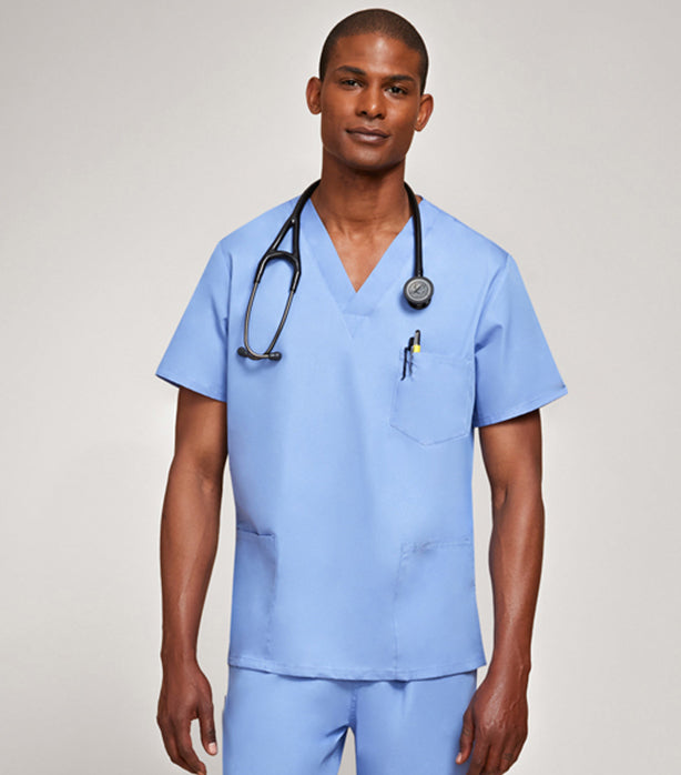 Stretch Unisex V-Neck Scrub Top - 3 Pockets, Half Sleeve