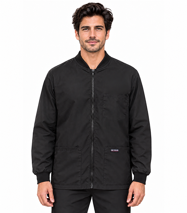TrimMaster™ – Full Sleeves Water Resistant Barber Jacket With 3 Pockets, Zipper, Ribbed Cuffs & Standing Collar. Microfibre Fabric