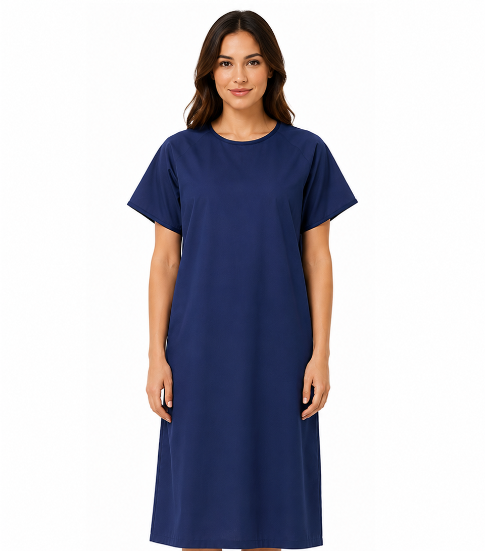 Poplin Fabric New Patient gown back open half sleeve with matching piping, tie-able OR Velcro(+0.5)