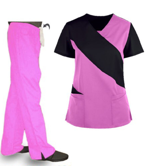 Poplin Women Scrub Set Cut N Sew Style with V-Neck Top - 7 Pockets (5 Pockets Top, 2 Pockets Boot Cut Pant), Half Sleeves Top with Additional Pockets