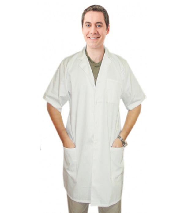 Twill labcoat 3 pocket unisex solid half sleeve plastic buttons