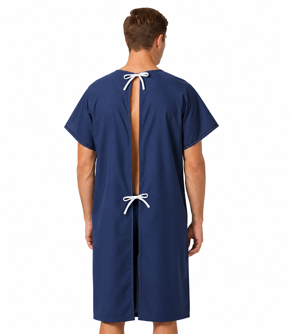 Poplin Fabric New Patient gown back open half sleeve with matching piping, tie-able OR Velcro(+0.5)