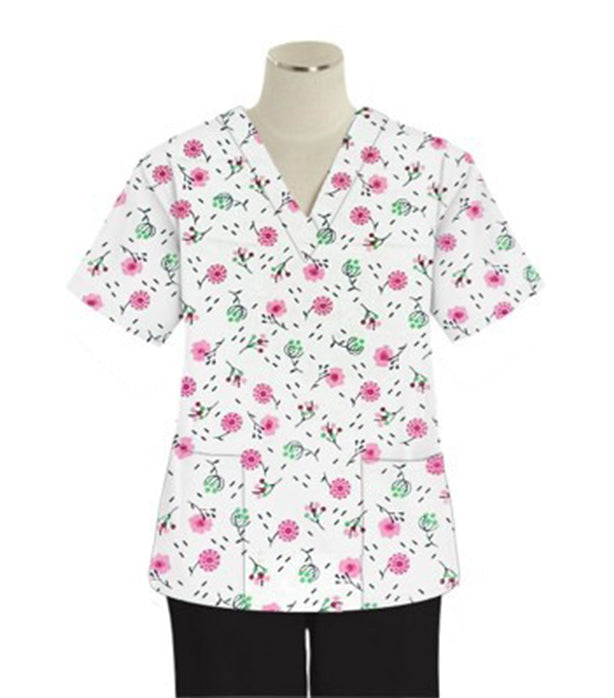 Cherry Blossom Print Scrub Set 4 Pockets Ladies Half Sleeves (2 Pockets Top and 2 Pockets Pant)