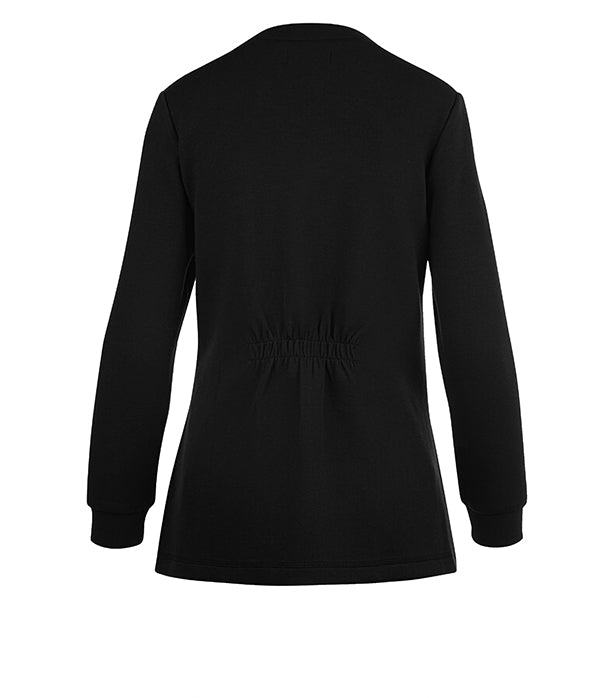 Microfiber jacket 2 pocket full sleeve solid Women’s Scrub Jacket V-Neck Cardigan Style 2 Pockets Full Sleeves with Front Inset Waistband and Half Back Elastic Shirringwith rib Snap Button