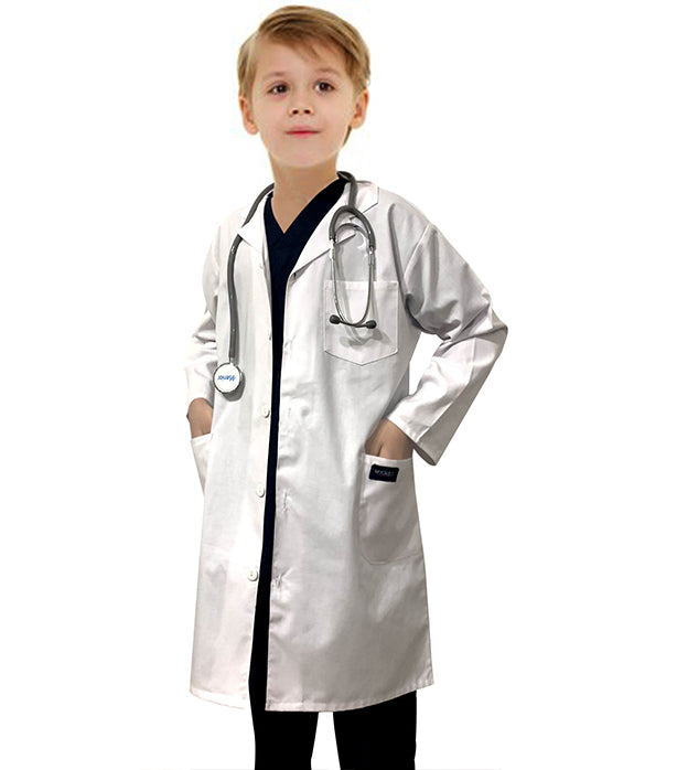 Children's / kids labcoat 3 pocket full sleeve in poplin fabric with Plastic Buttons