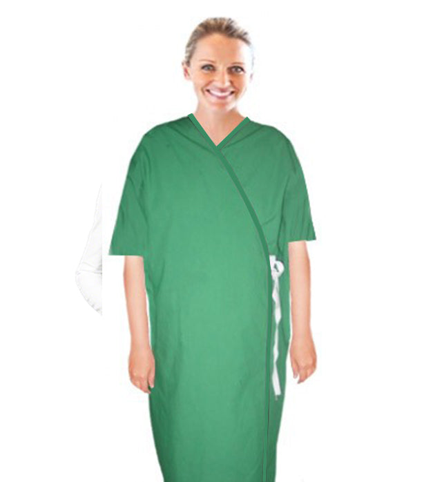 Patient Gown front open half sleeve with matching piping tie-able