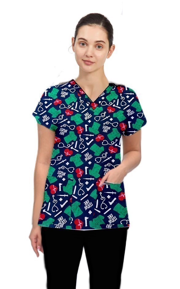 Scrub Life Print Scrub Set 4 Pockets Ladies Half Sleeves (2 Pockets Top and 2 Pockets Pant)