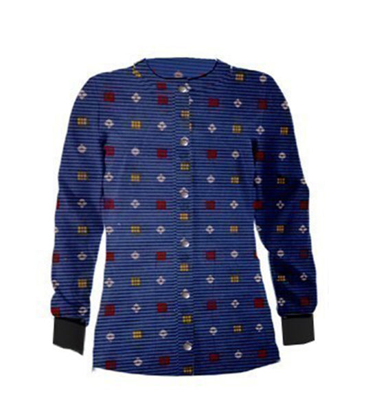 Poplin Unisex Scrub Jacket with Shapes Print - 2 Pockets, Full Sleeves