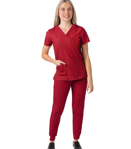 Poplin Women's Jogger Scrub Set - 9 Pockets, Half Sleeves (3-Pocket Top & 6-Pocket Pant 2 side pockets  2 Back pockets 2 Cargo pockets)