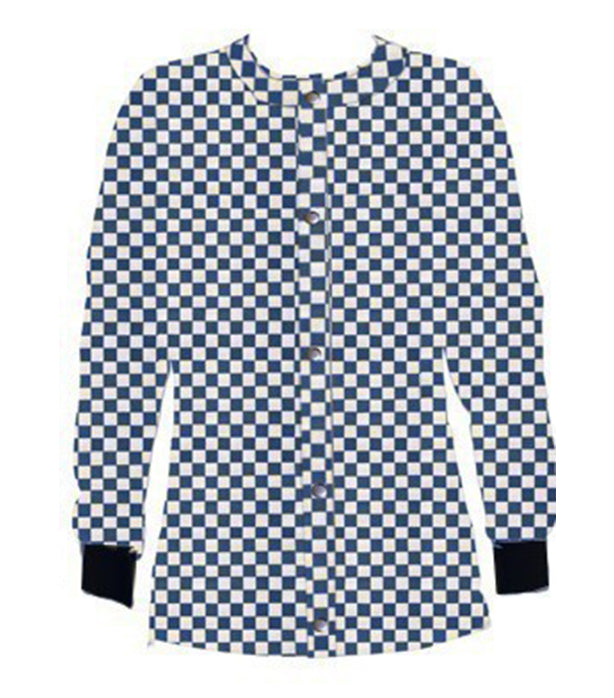 Poplin Unisex Scrub Jacket with Blue Square Print- 2 Pockets, Full Sleeves