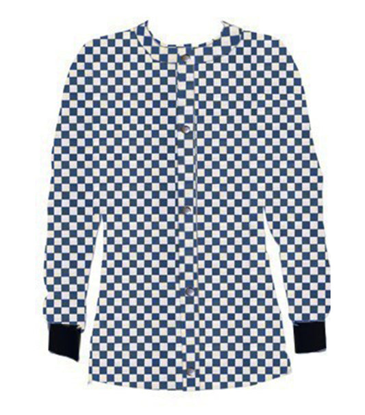 Poplin Unisex Scrub Jacket with Blue Square Print- 2 Pockets, Full Sleeves
