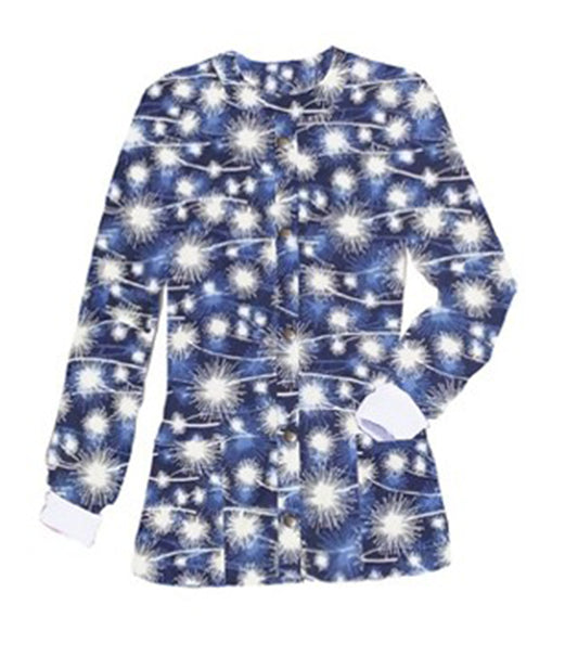 Poplin Unisex Scrub Jacket with Blue fire work - 2 Pockets, Full Sleeves