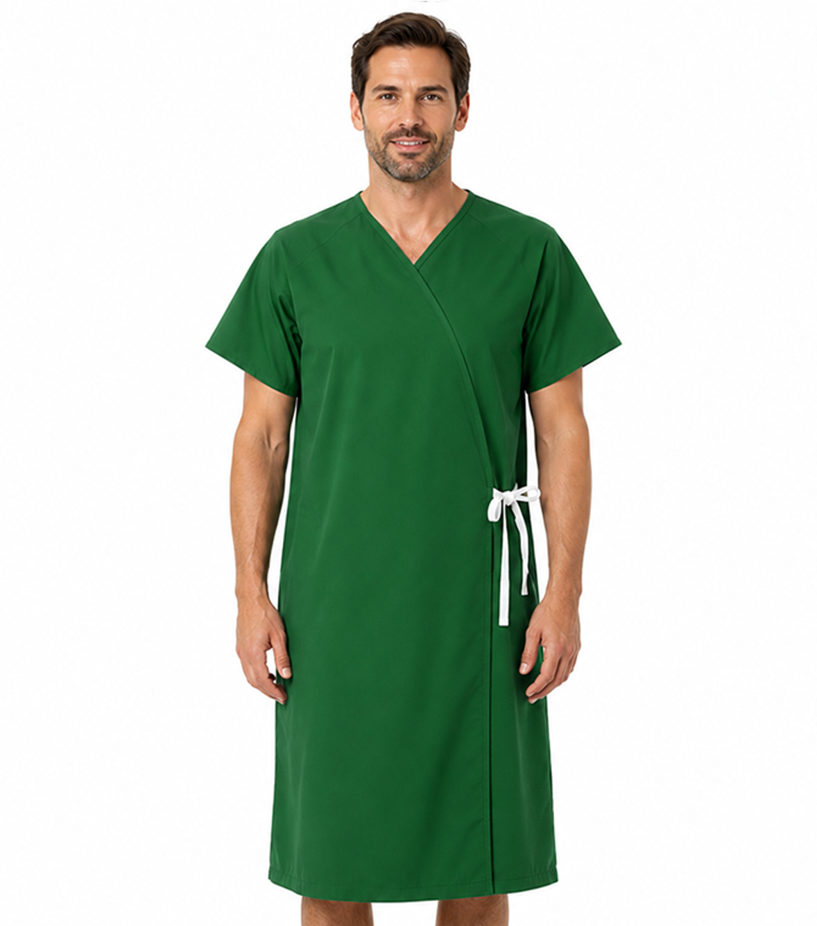 Poplin Patient Gown front open half sleeve with matching piping tie-able
