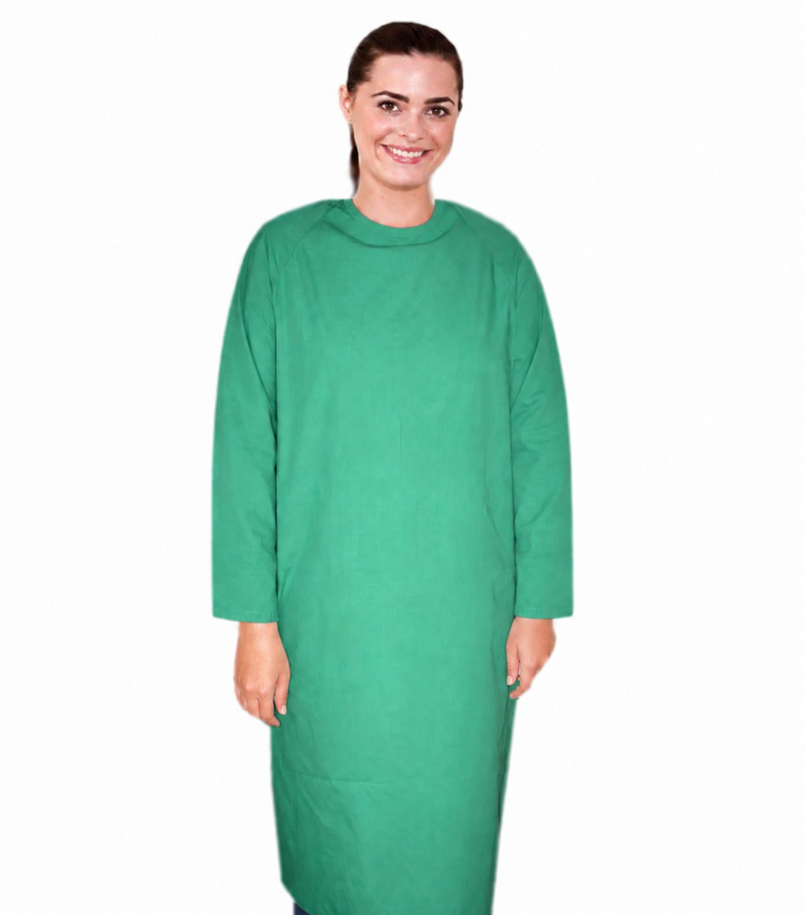 Stretchable Patient gown back open Full sleeve with matching piping, tie-able OR Velcro(+0.5)