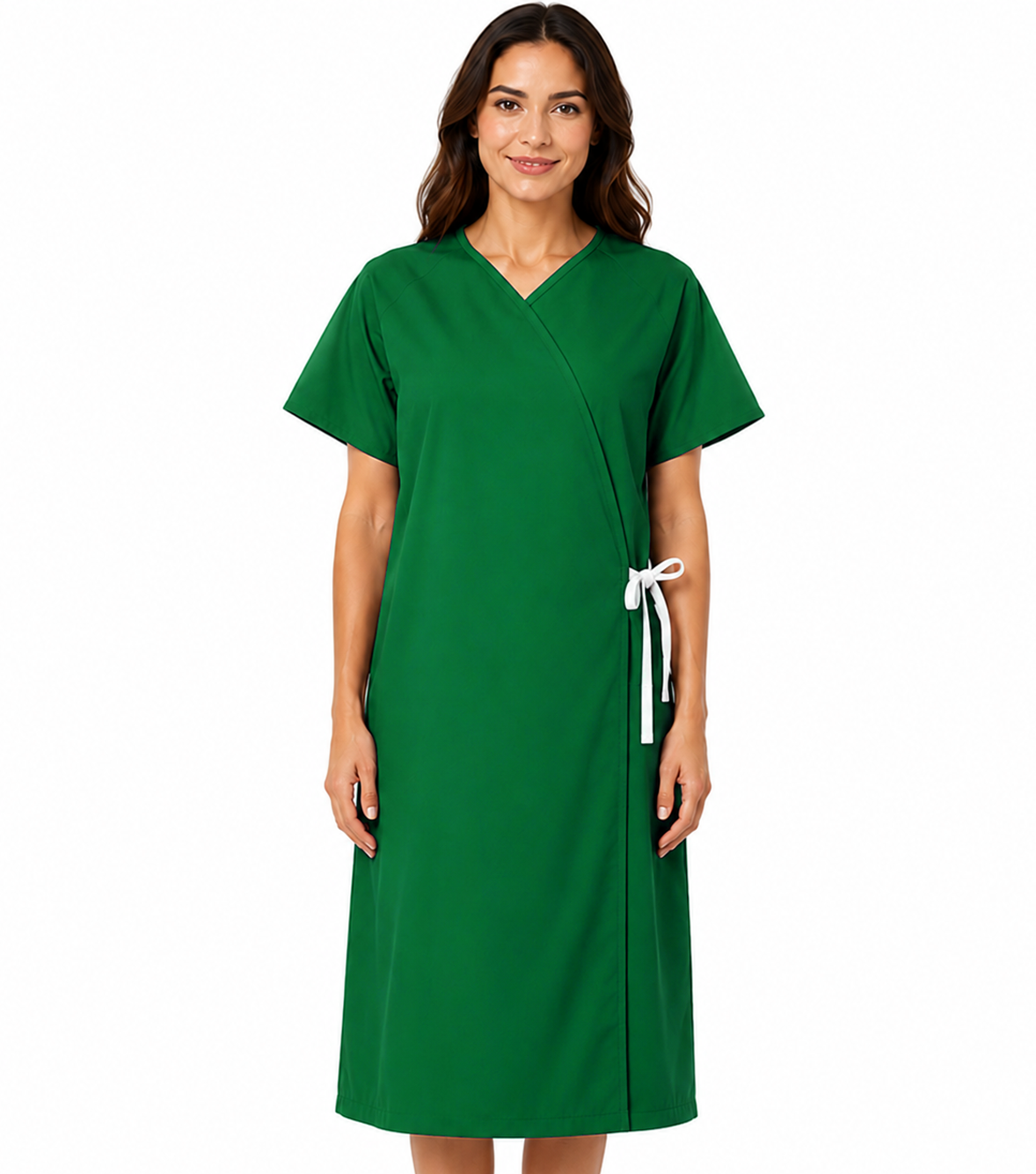 Poplin Patient Gown front open half sleeve with matching piping tie-able