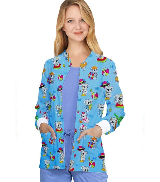 Poplin Unisex Scrub Jacket with Teddy Bear Print- 2 Pockets, Full Sleeves
